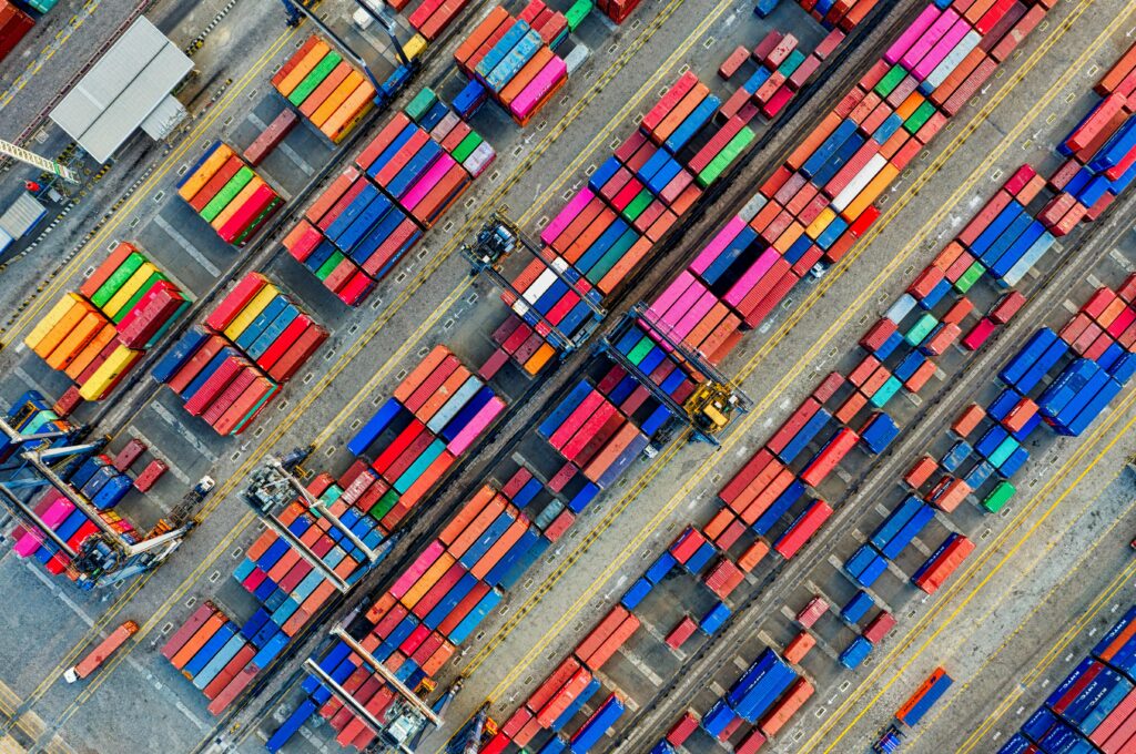 Shipping yard with exports and imports affected by tariffs